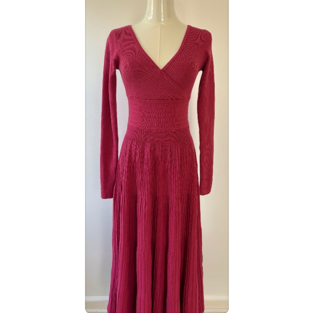 Petal & Pup Pink Ribbed Knit Midi Dress XS Long Sleeve Cutout Back